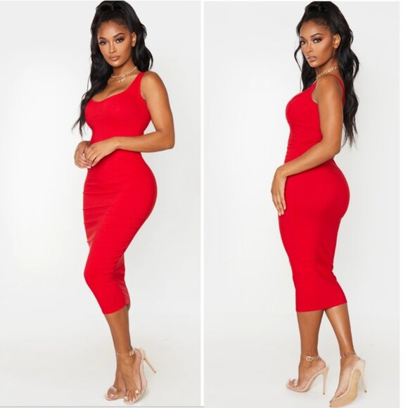 Prettylittlething‎ Bodycon Midi Sleeveless Fitted Contoured Dress Size 2 Small - Picture 1 of 8